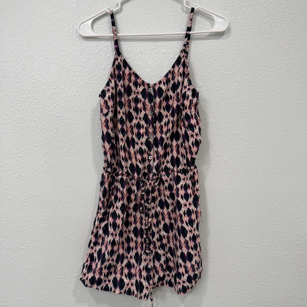 Ultra Pink Womens Ikat Print Button Front Romper Navy Pink‎ Orange Size M